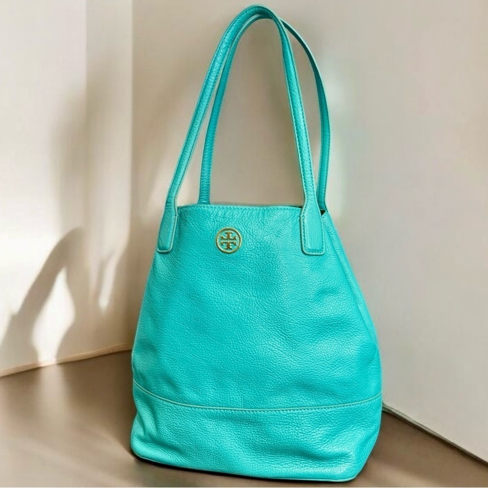 Tory Burch Aqua Turquoise Leather Michelle Tote - Picture 10 of 13